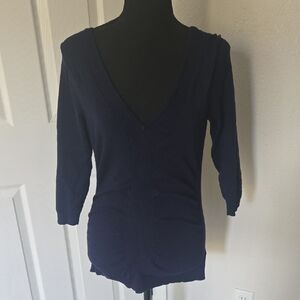 Navy V-Neck Sweater Quarter Sleeve